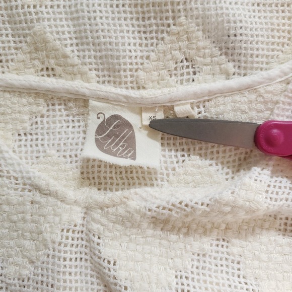 Anthropologie Lilka Crochet Fringe Hem Poncho White Lace Boho Women XS - Picture 9 of 11